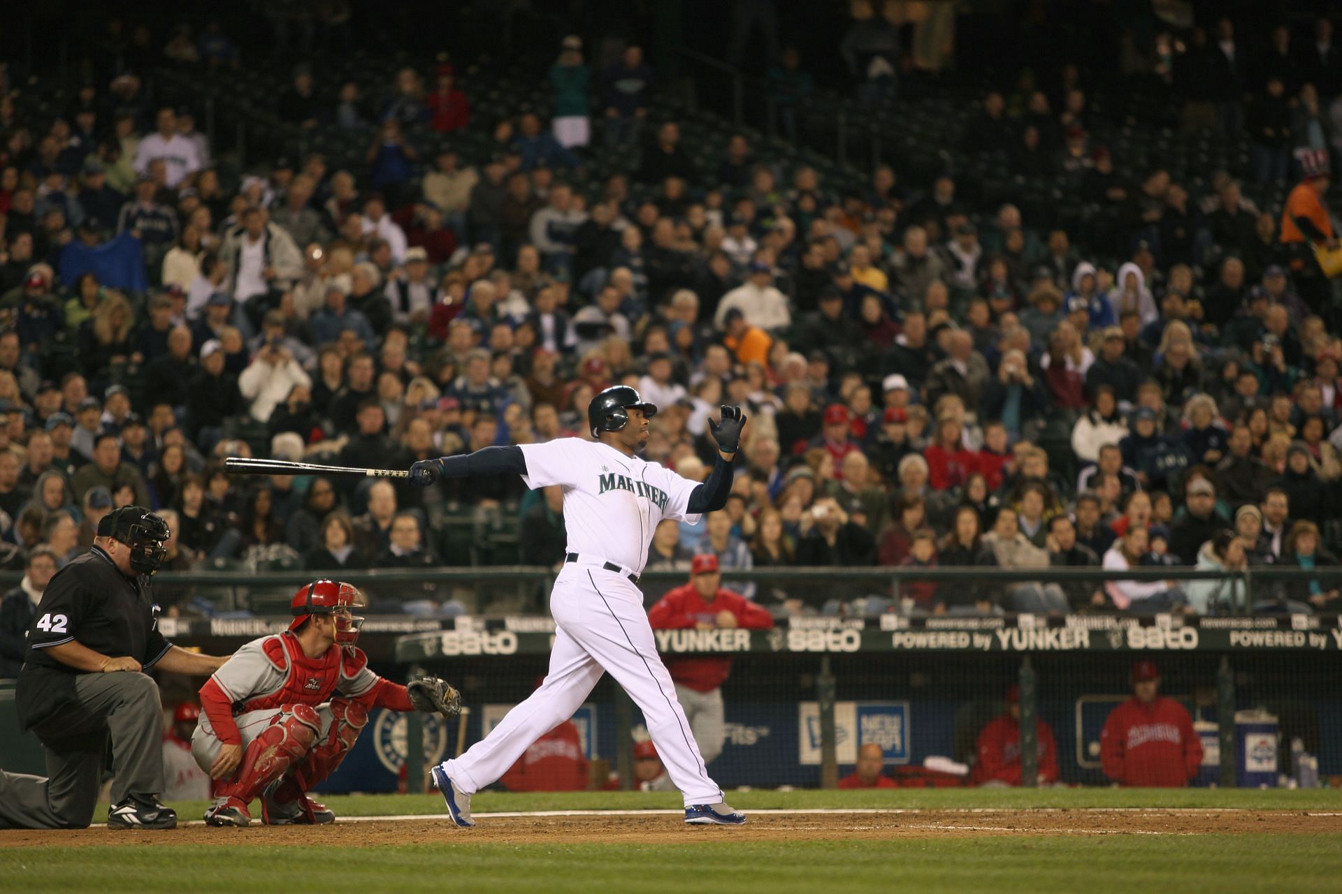 Ken Griffey Jr #24 of the Seattle Mariners during the game against the Los Angeles Angels