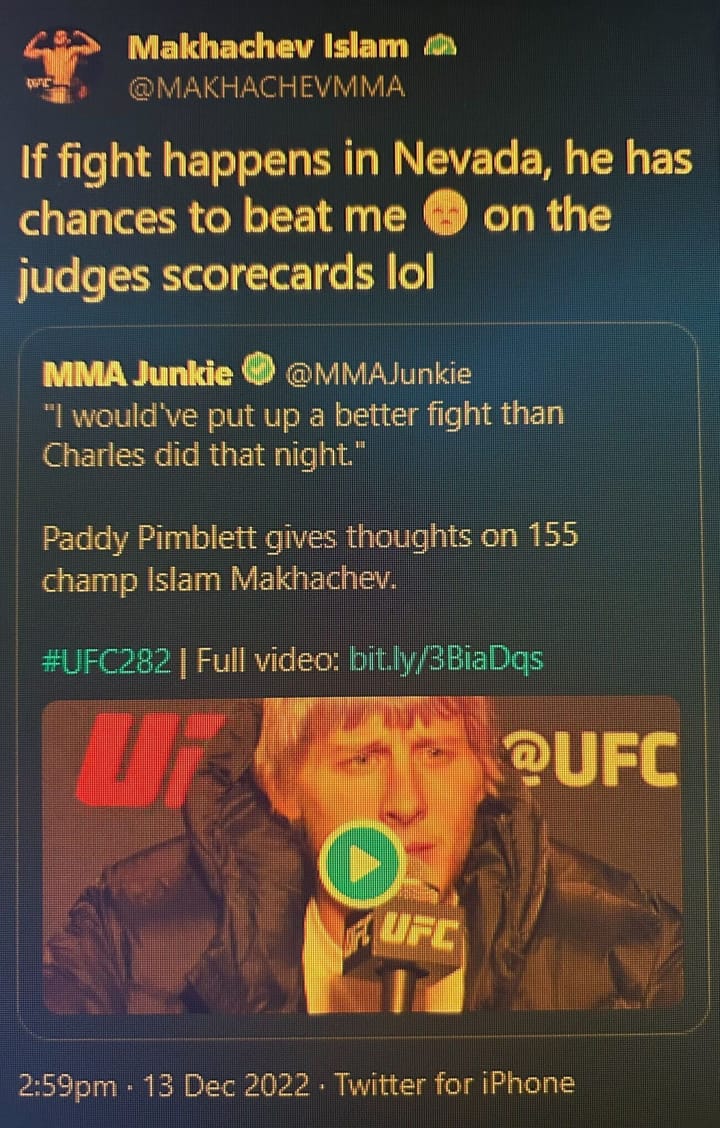 Vivid Paddy Pimblett Rooting For Jack Della Maddalena To Beat Islam Makhachev Moment Illustration Vivid Paddy Pimblett Rooting For Jack Della Maddalena To Beat Islam Makhachev Moment Illustration