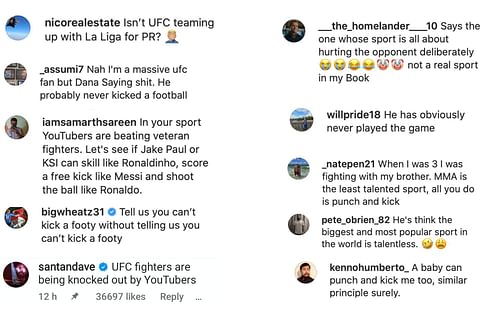 Screenshots of comments from @sportbible's post on Instagram