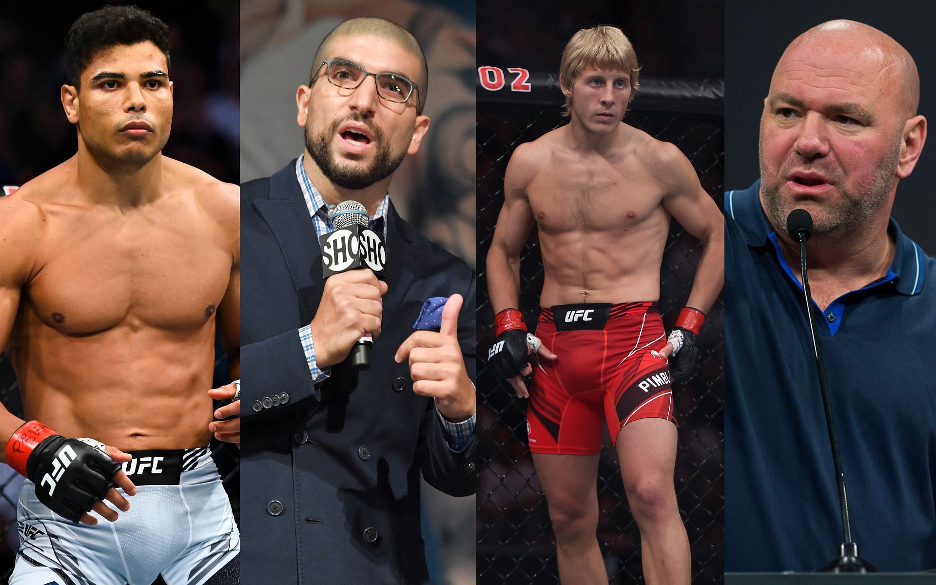 Paulo Costa (far left), Ariel Helwani (left), Paddy Pimblett (right), Dana White (far right)