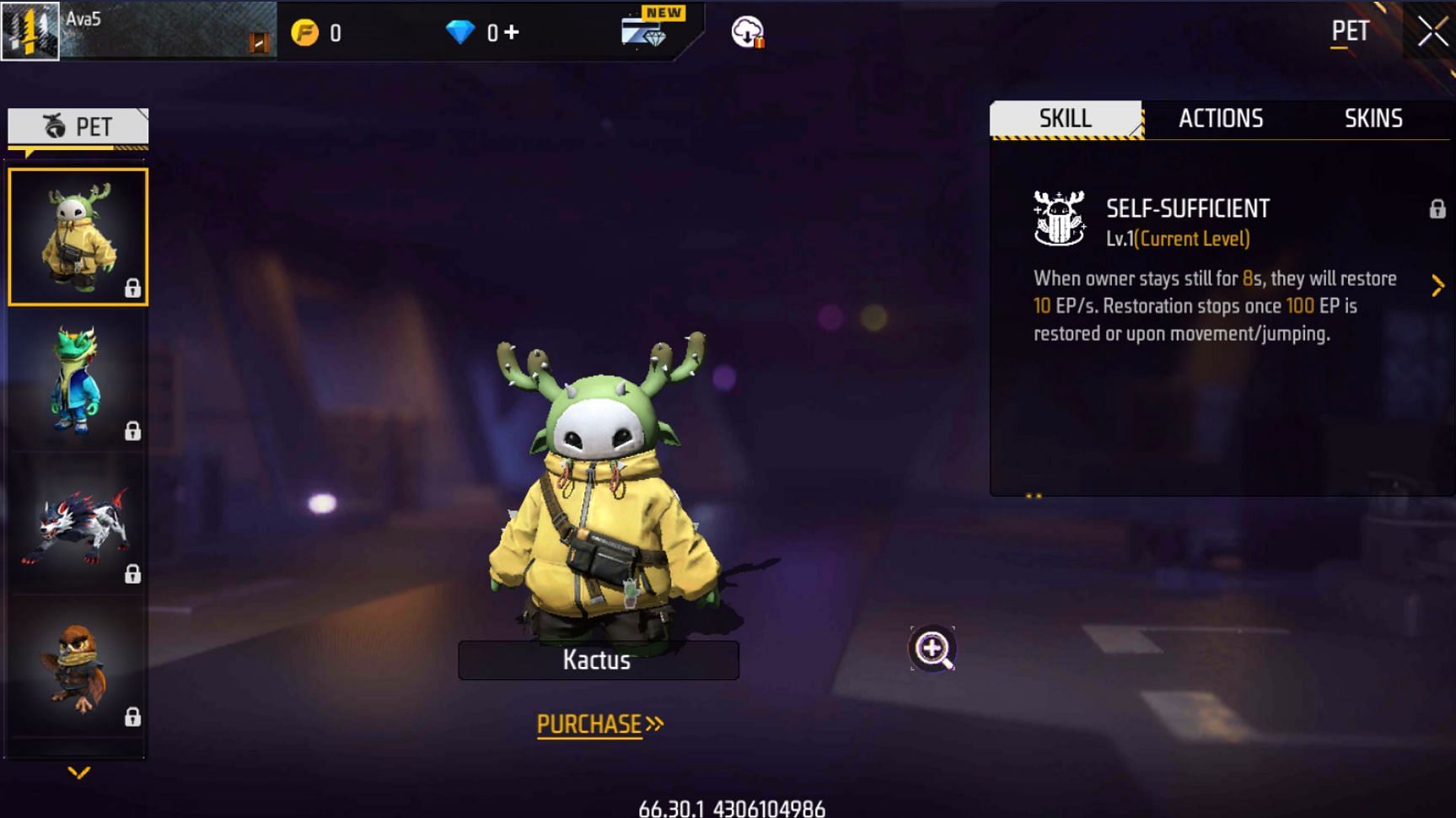 Kactus is the name of the newest pet addition in Free Fire Advance Server (Image via Garena)