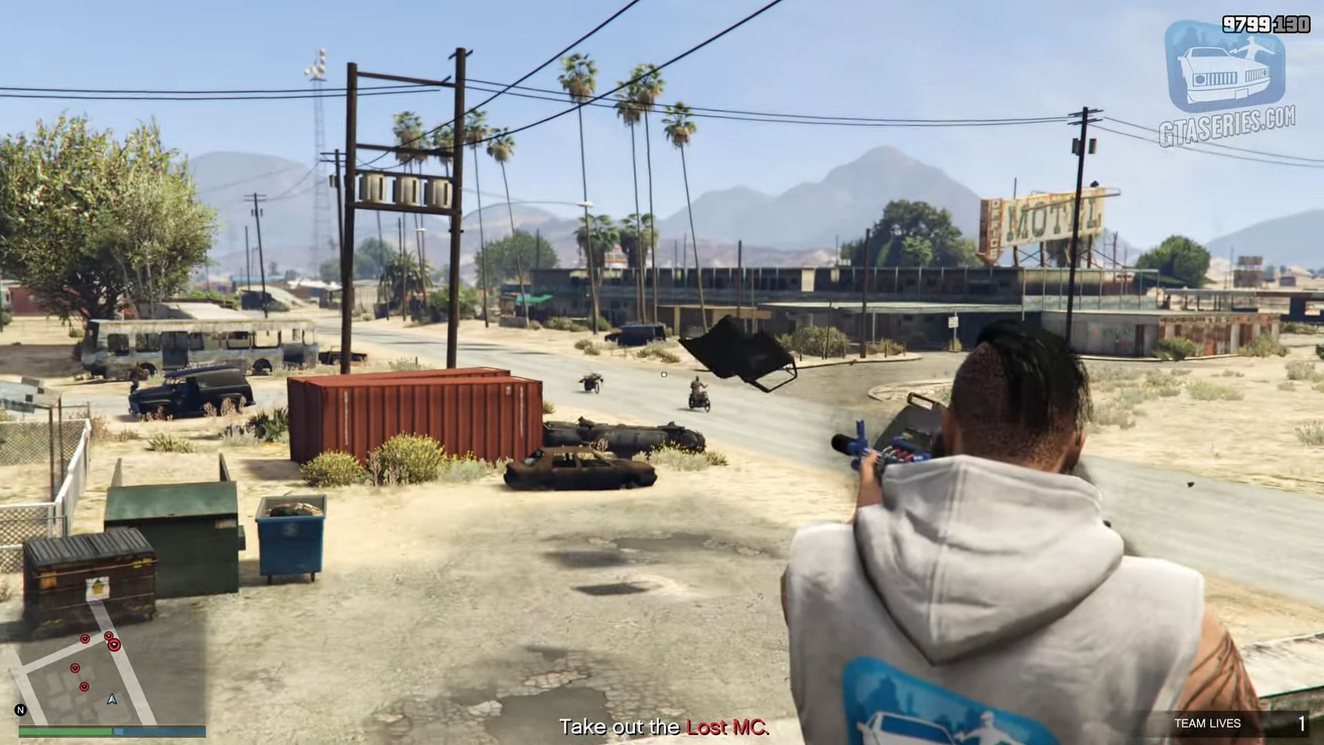 Use any weapon you have to get rid of them (Image via GTA Series Videos)