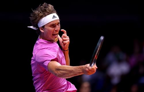 Alexander Zverev in action against Novak Djokovic at the World Tennis League