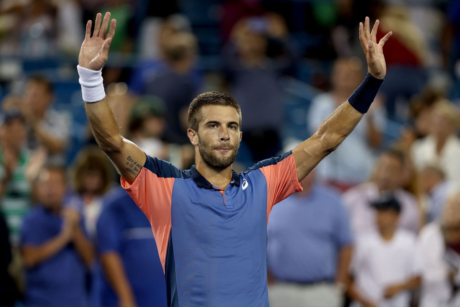 Borna Coria celebrates his win over the Spaniard at the Western &amp; Southern Open