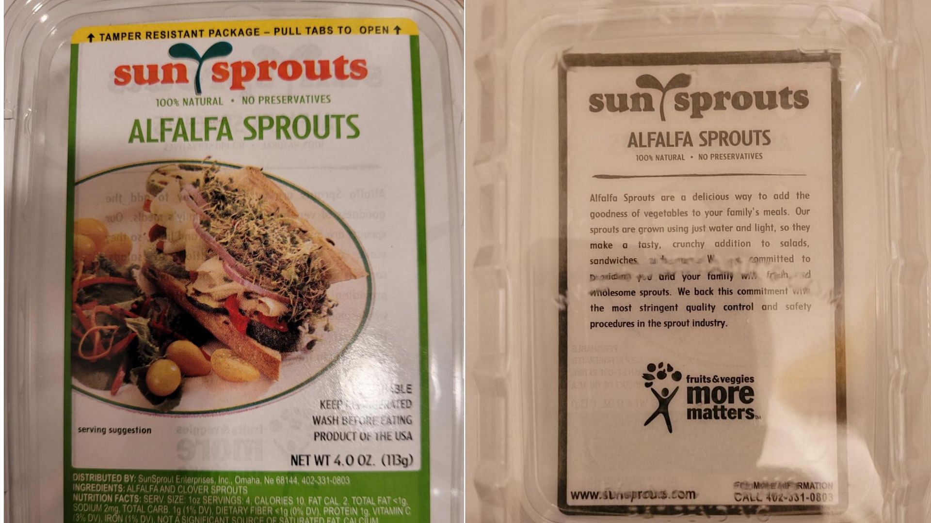 raw sprouts package from SunSprouts Alfafa Sprouts Recall (Image via FDA)