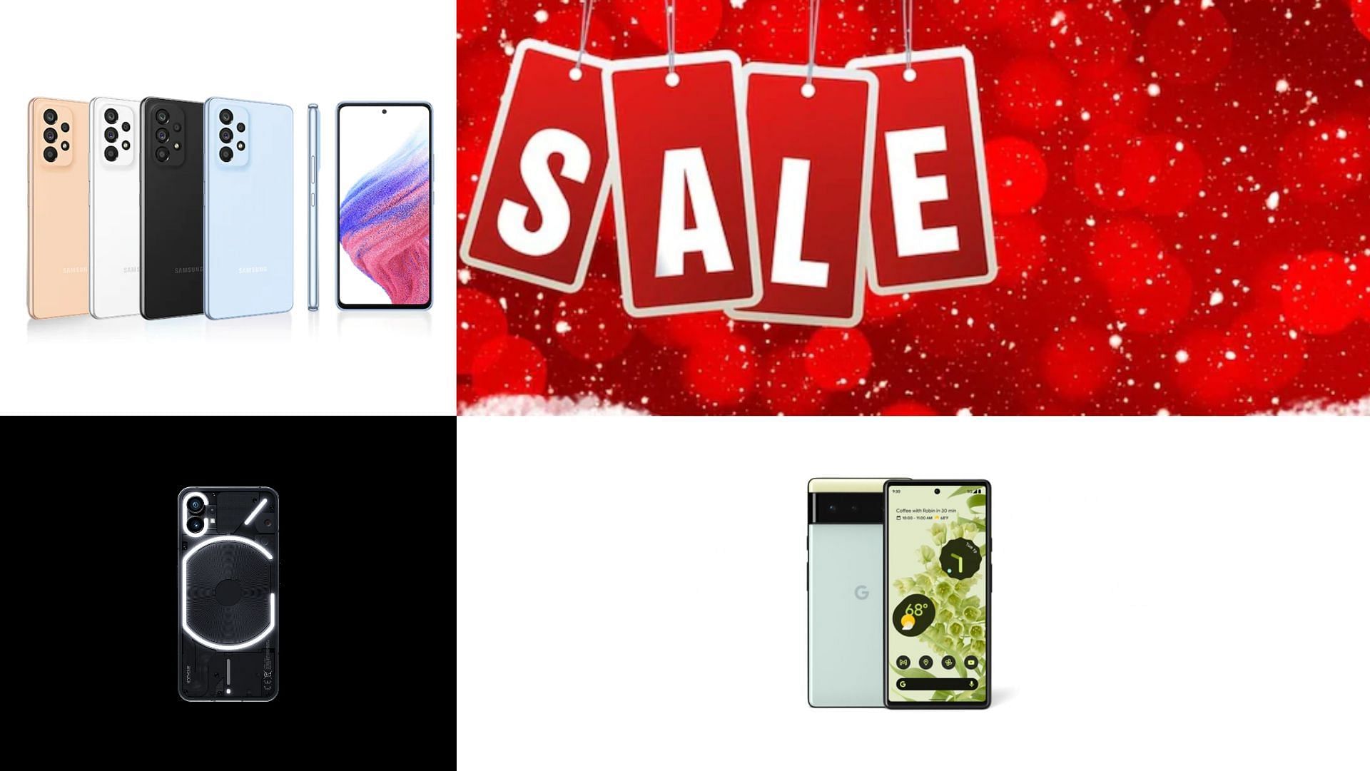 Battle of mid-range phones for holiday sale (image by Nothing, Samsung and Google)
