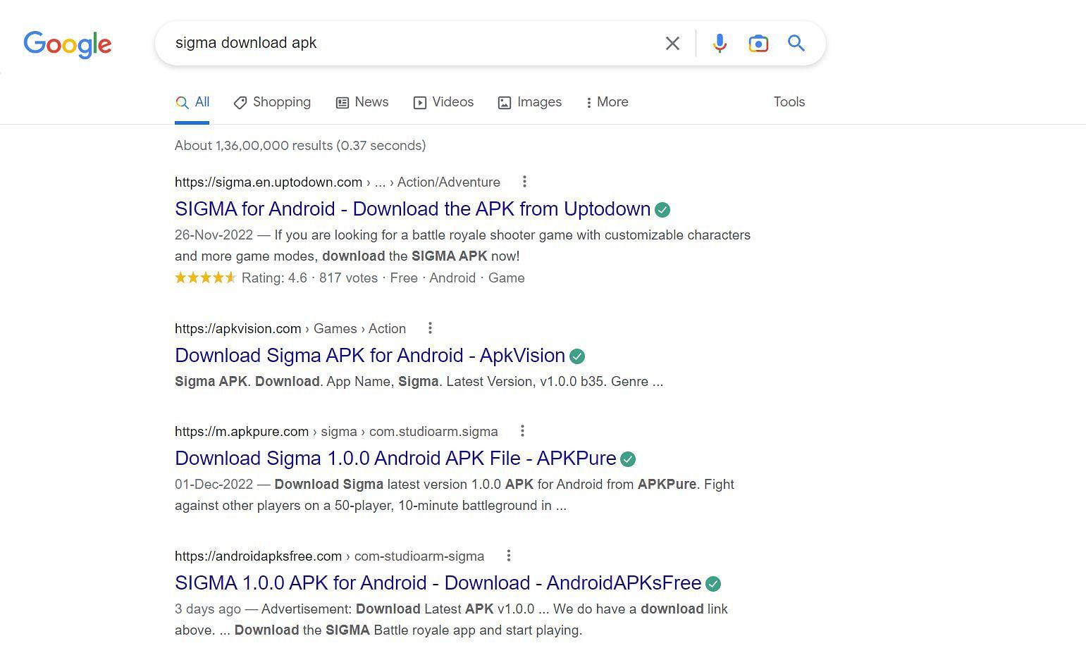 Sigma&#039;s APK files are available on multiple websites after the game&#039;s removal from the Play Store (Image via Google)