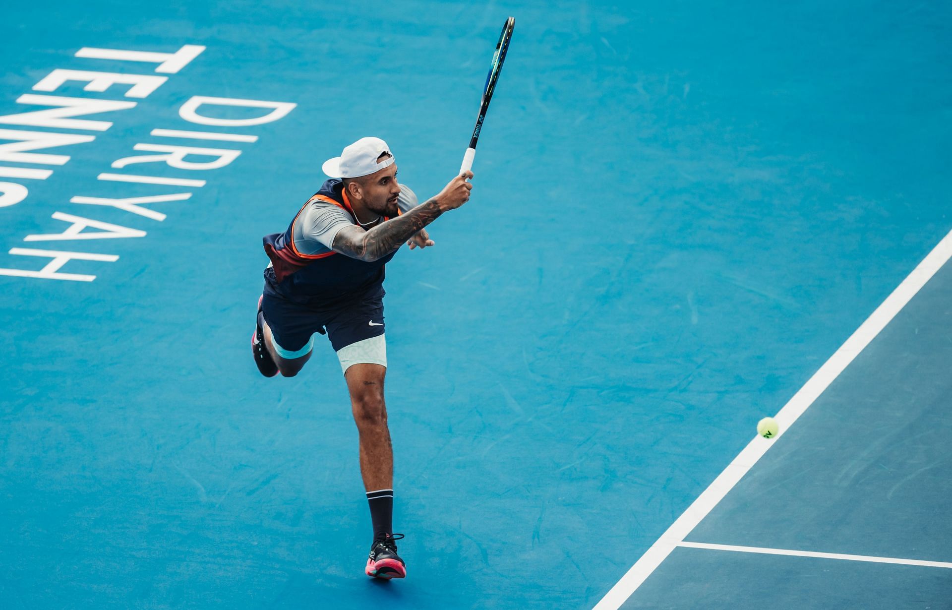 Nick Kyrgios in action at the Diriyah Tennis Cup Riyadh 2022.