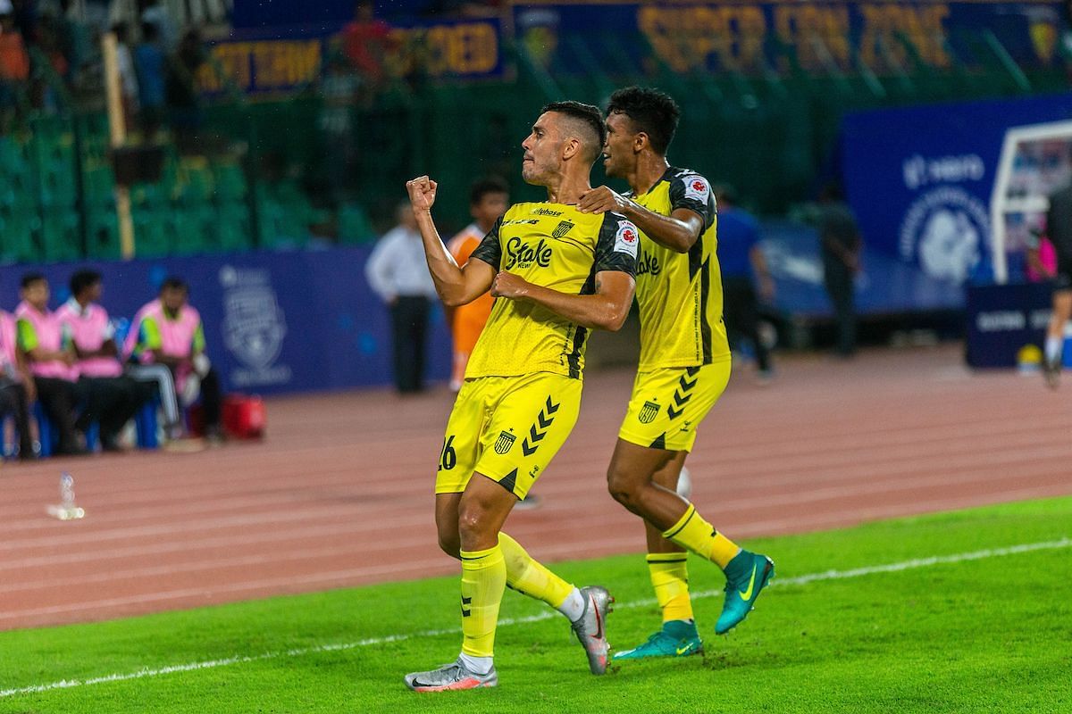 Borja Herrera celebrates after scoring against Chennaiyin FC. Credits: ISL