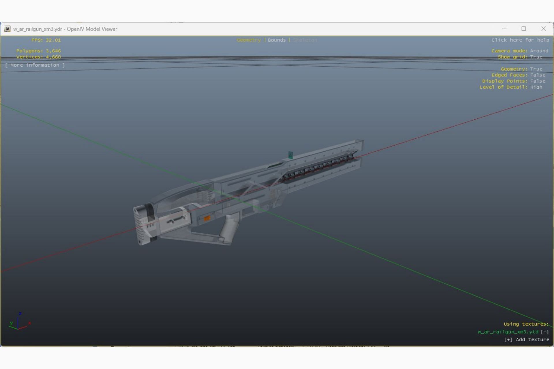 A developer preview of the new Railgun coming to GTA Online (Image via TW/@billsyliamgta)