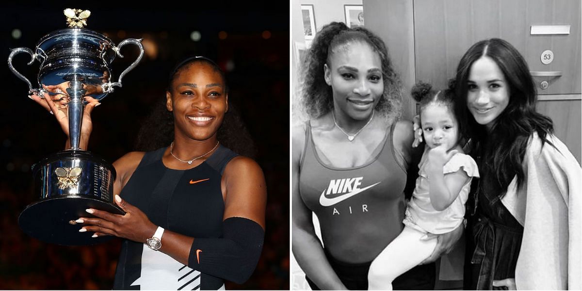 Serena Williams with her daughter Olympia and Meghan Markle.