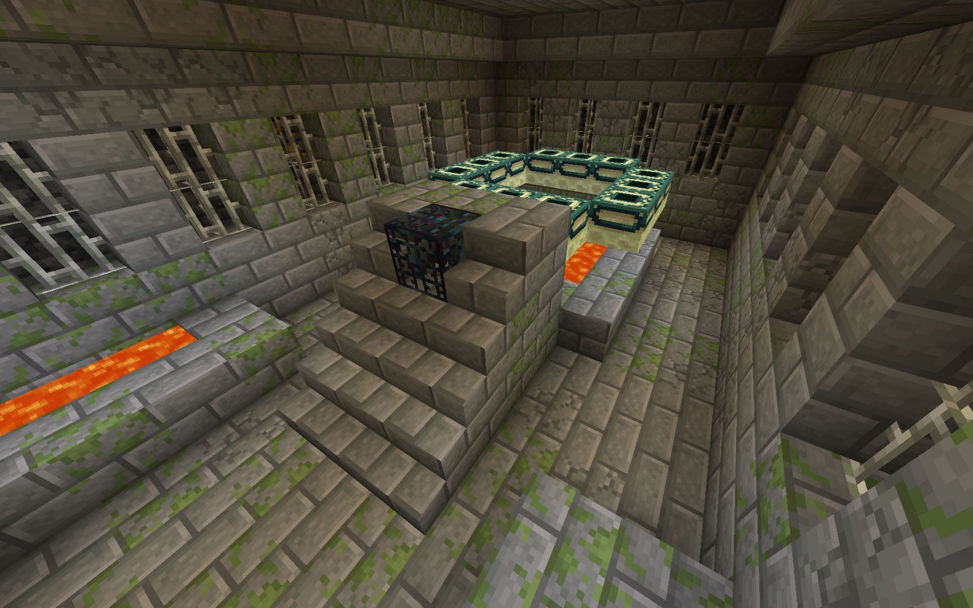 Find The End portal room in the stronghold to enter The End realm in Minecraft (Image via Mojang)