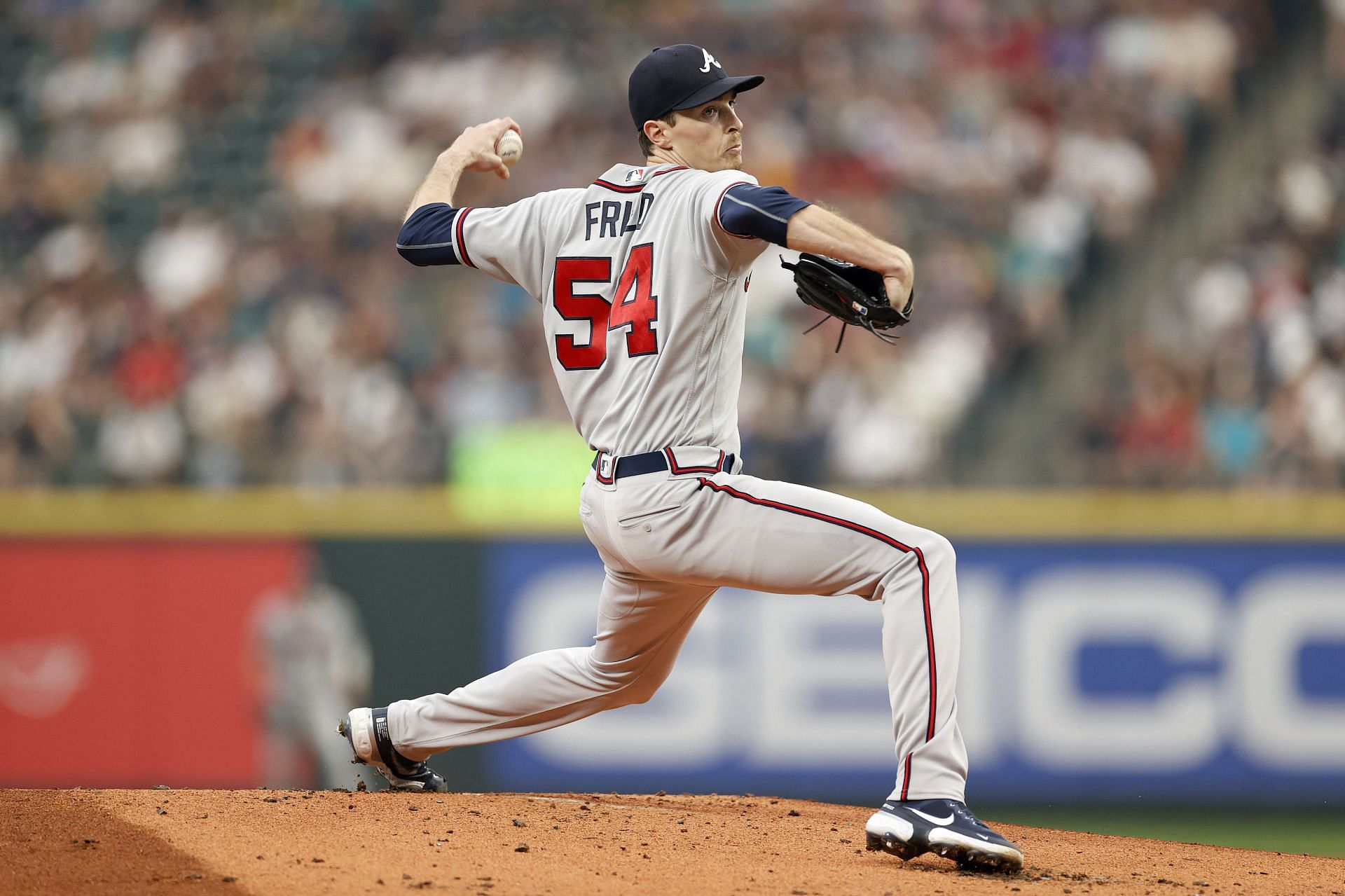Max Fried #54 of the Atlanta Braves pitches against the Seattle Mariners