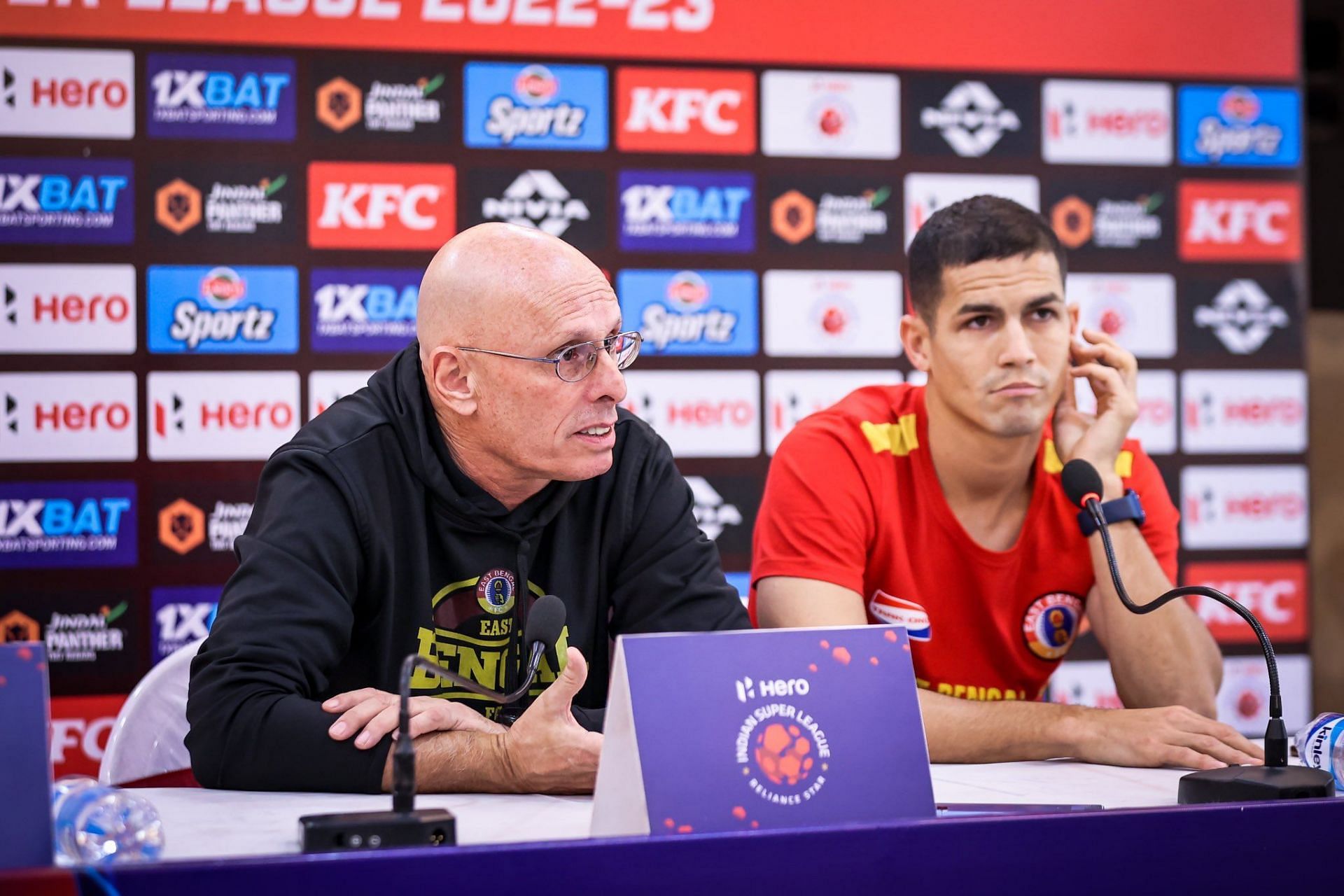 Stephen Constantine talking to the media ahead of East Bengal