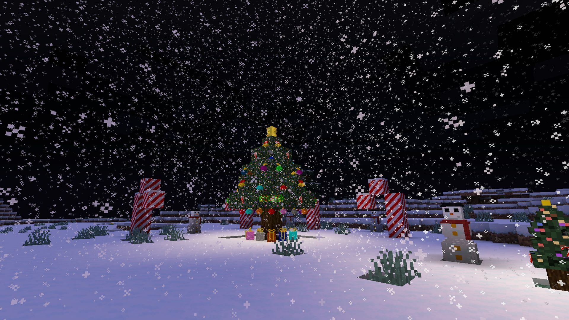 This Minecraft mod drastically changes the game, adding loads of Christmas-related features and items (Image via CurseForge)