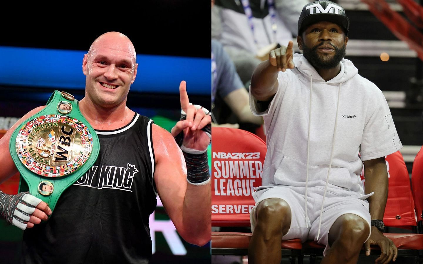 Tyson Fury (L), and Floyd Mayweather (R).