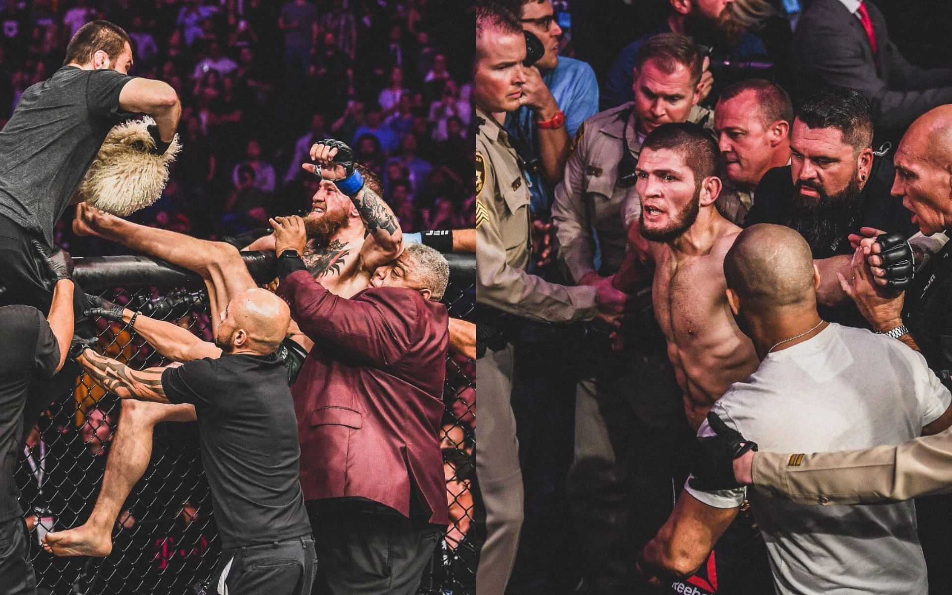 UFC 229, post-fight brawl: Conor McGregor [Left] Khabib Nurmagomedov [Right] [Images courtesy: @Sporf]