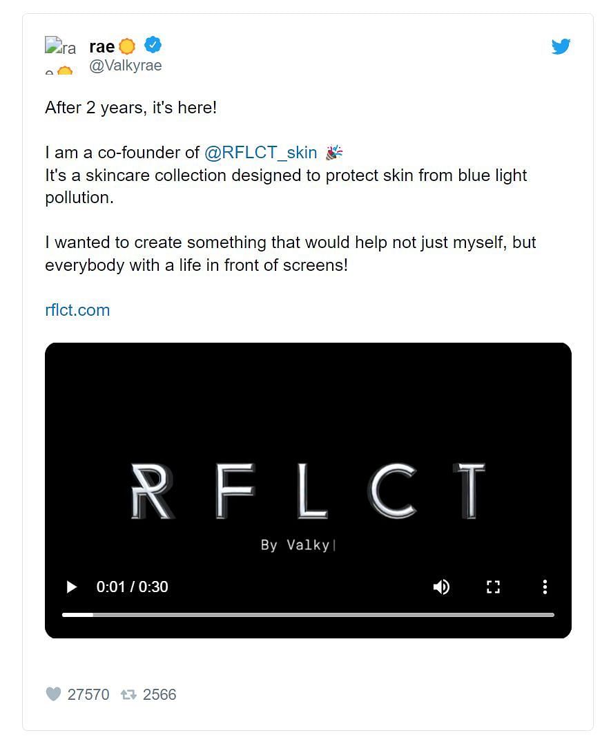Valkyrae announced her skincare line, RFLCT on October 20, 2021 (Image via Sportskeeda)