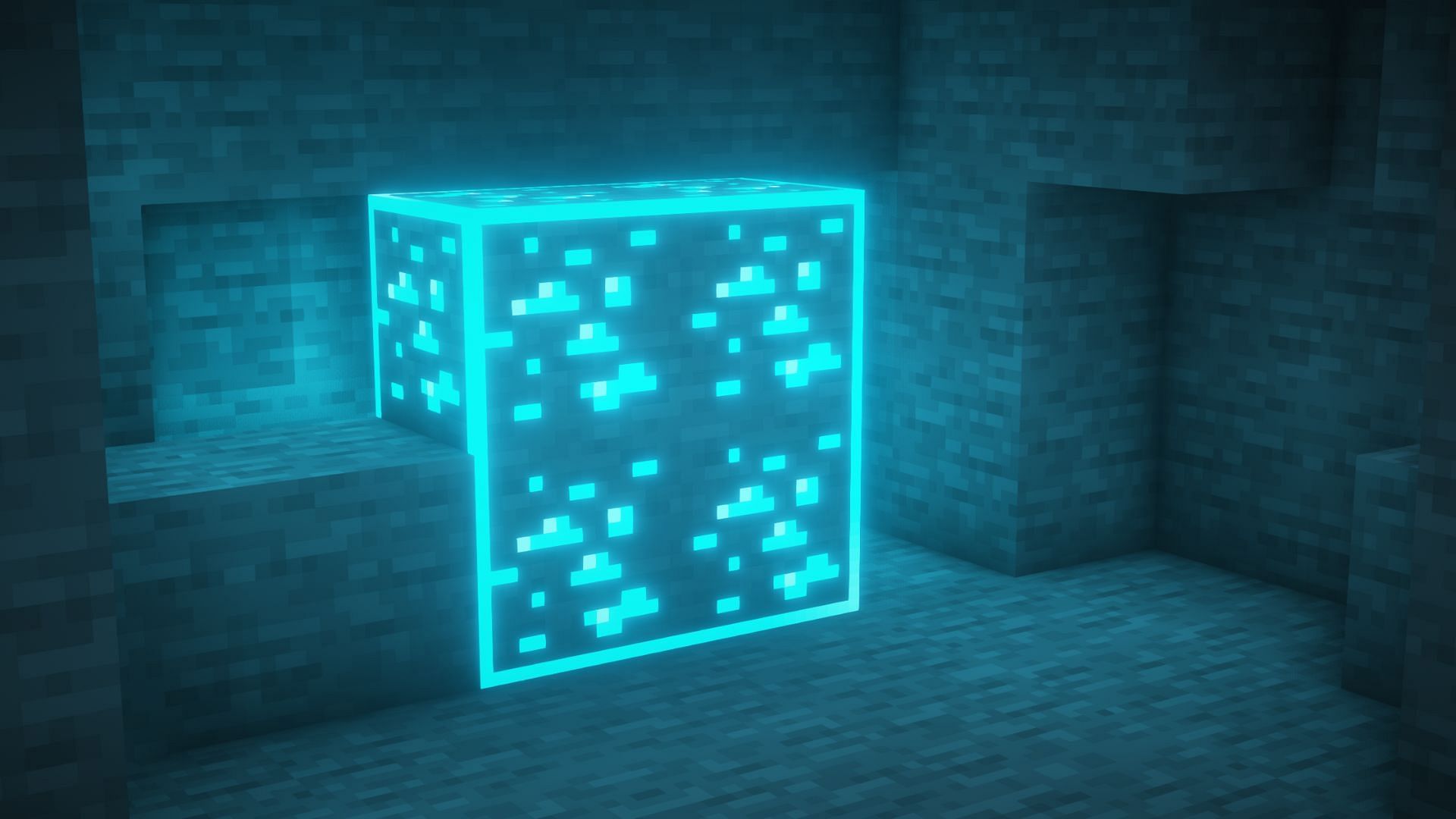 Glowing blue diamond ore blocks thanks to Visible Ores (Image via Techy69/CurseForge)
