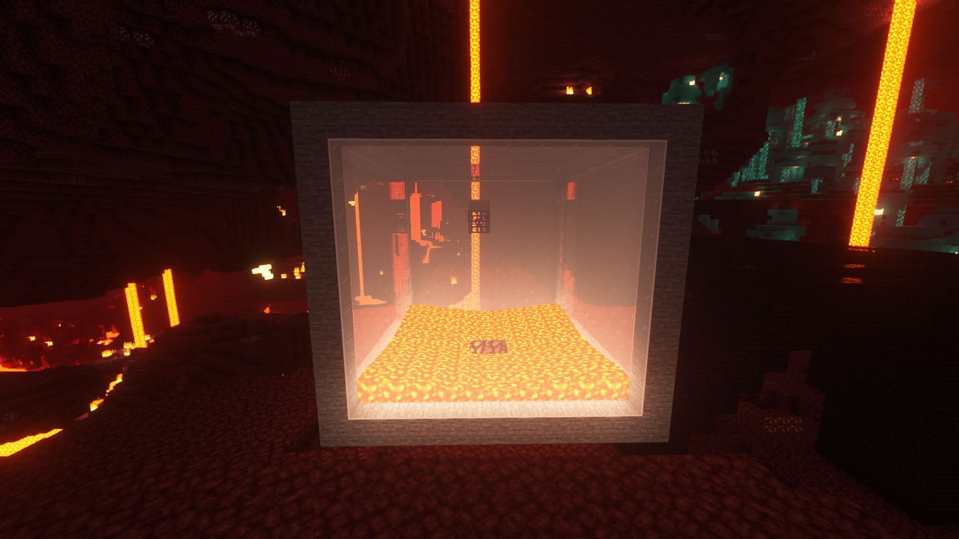 A blaze farm with a blaze spawner in the center (Image via Mojang)