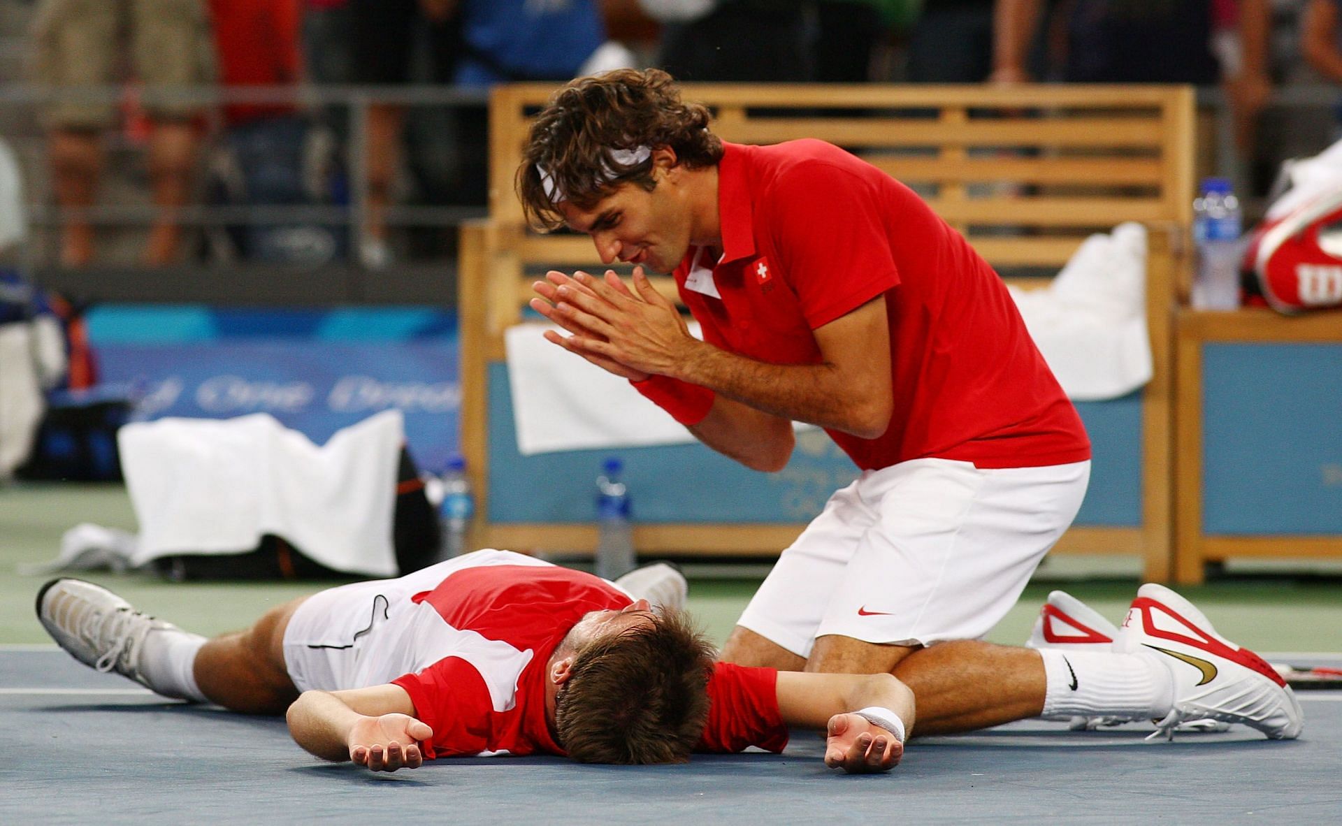 Roger Federer and Stan Wawrinka&#039;s famous celebration at the 2008 Beijing Olympics.