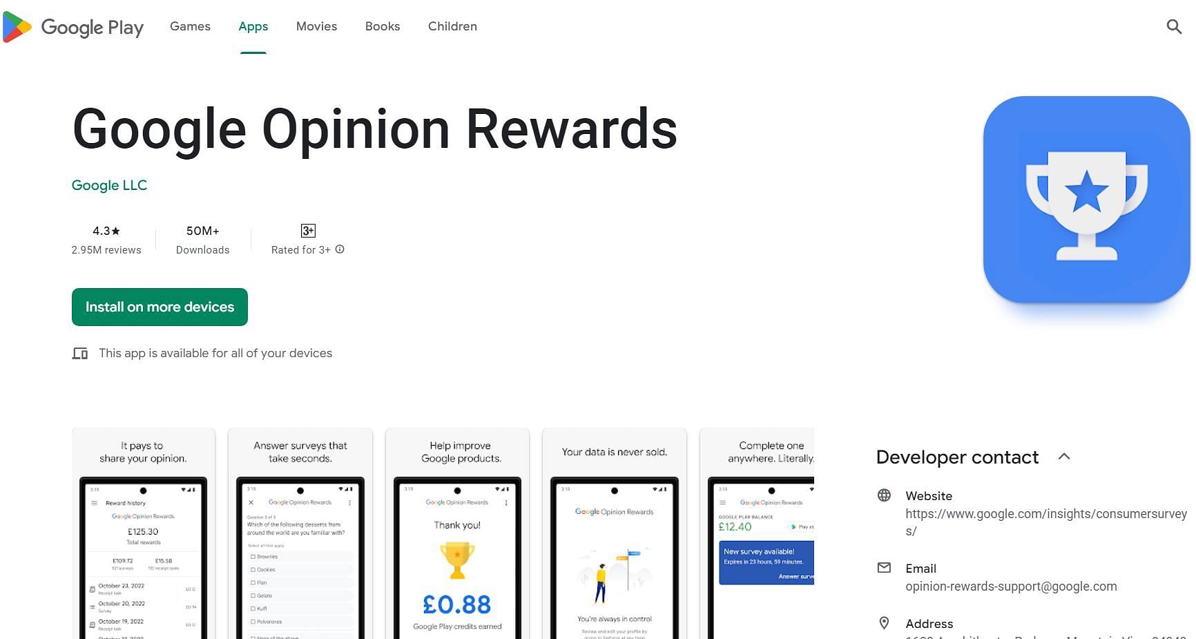 One can use Google Opinion Rewards to earn free Google Play balance (Image via Google Play Store)