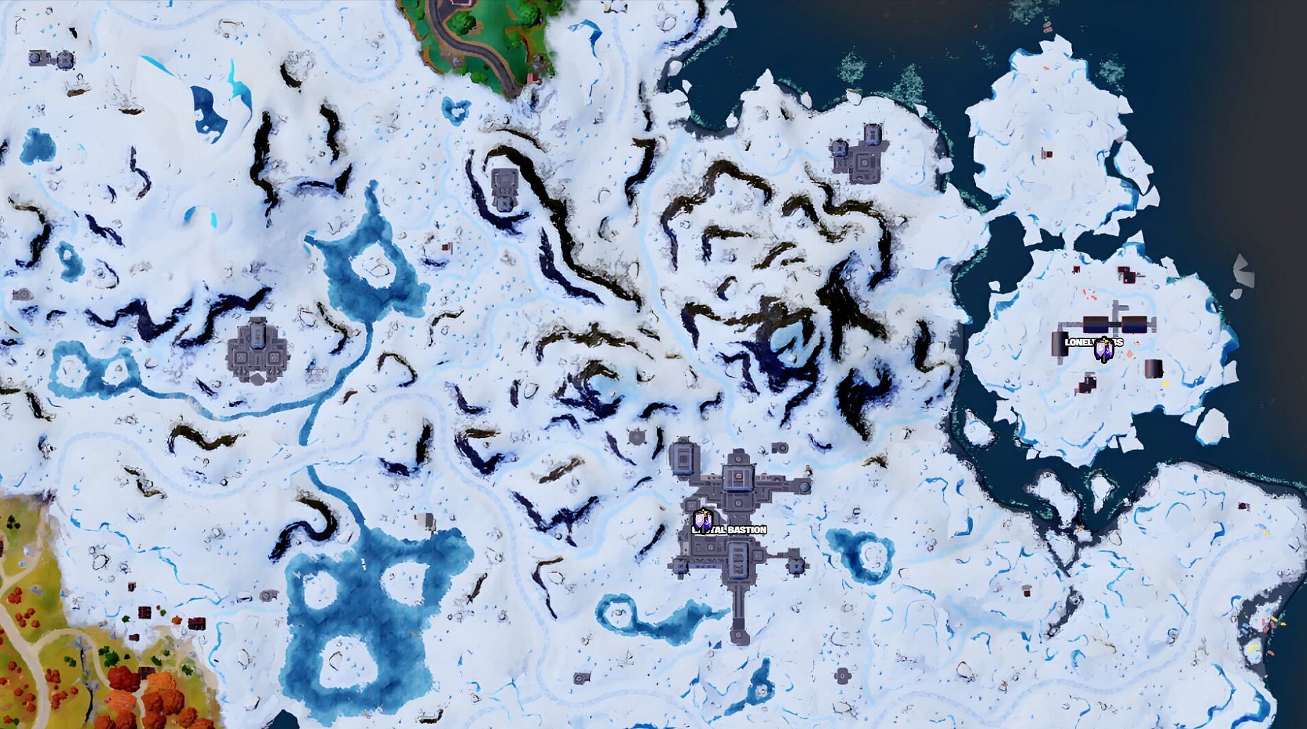 All Capture Point locations in the snow biome of the Chapter 4 Season 1 island (Image via Fortnite.GG)