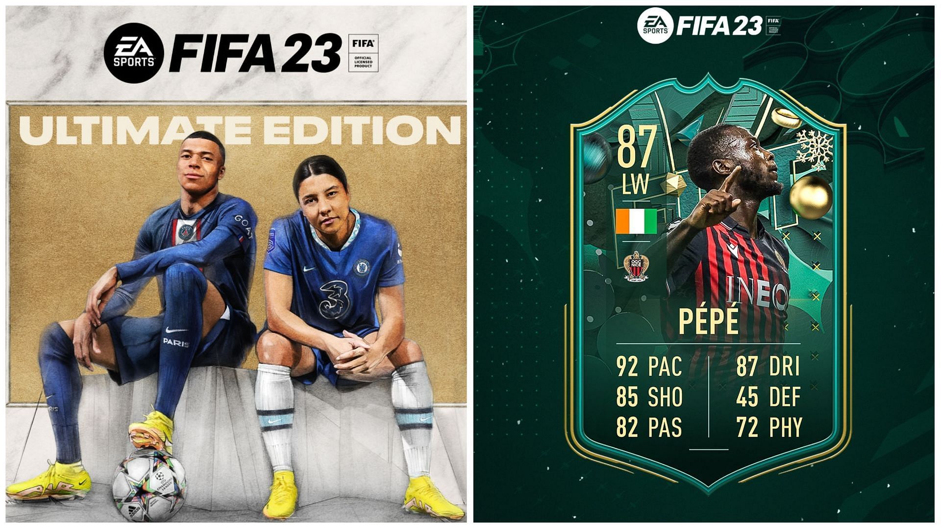 Nicolas Pepe is rumored to receive a special card in FIFA 23 (Images via EA Sports and Twitter/FUT Sheriff)
