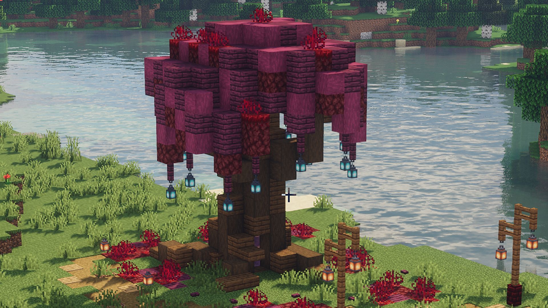 This custom tree envisions what a different Nether tree might look like (Image via u/[deleted]/Reddit)
