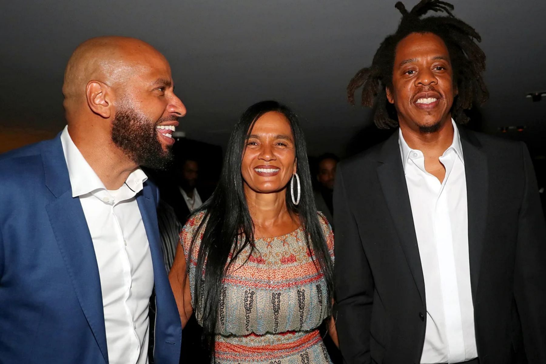 Roc Nation&#039;s CEO Desiree Perez, with husband Juan Perez, and Jay-Z (Image via Getty)