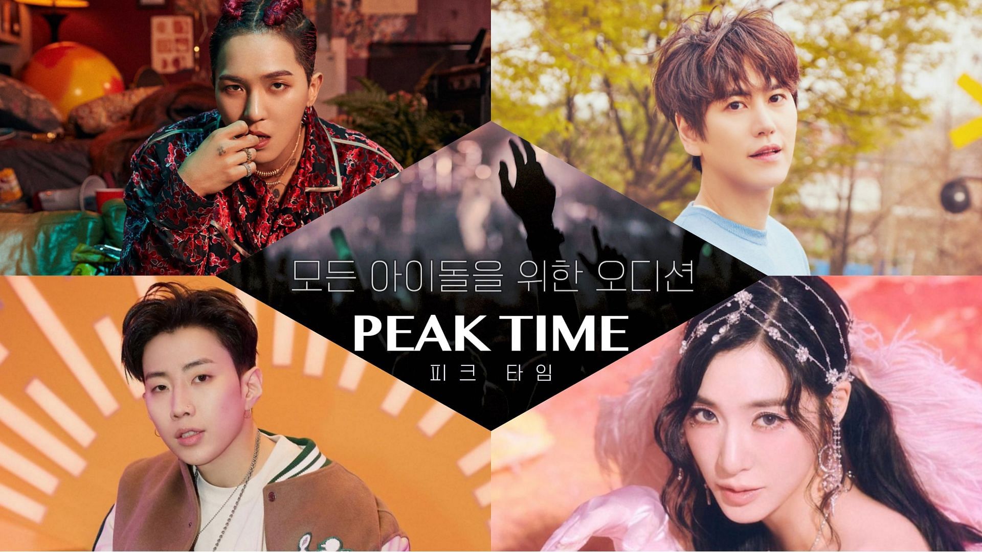 Peak Time judges Mino, Jay Park, Kyuhyun and Tiffany Young (Images via Official Instagram and Twitter)