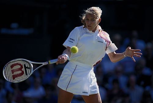 Steffi Graf in action at the Wimbledon Lawn Tennis Championship.