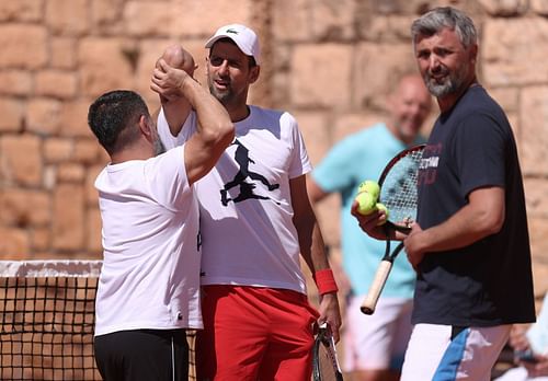 Novak Djokovic and Goran Ivanisevic (R) at the Rolex Monte-Carlo Masters - Day One.