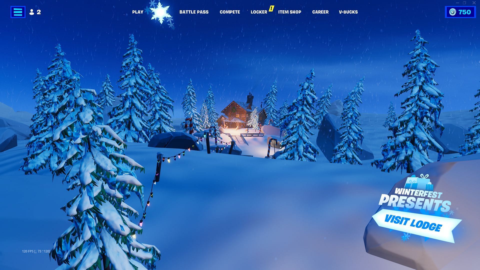 Click on the Snowflake Icon to visit Cozy Lodge in Fortnite Winterfest (Image via Sportskeeda)
