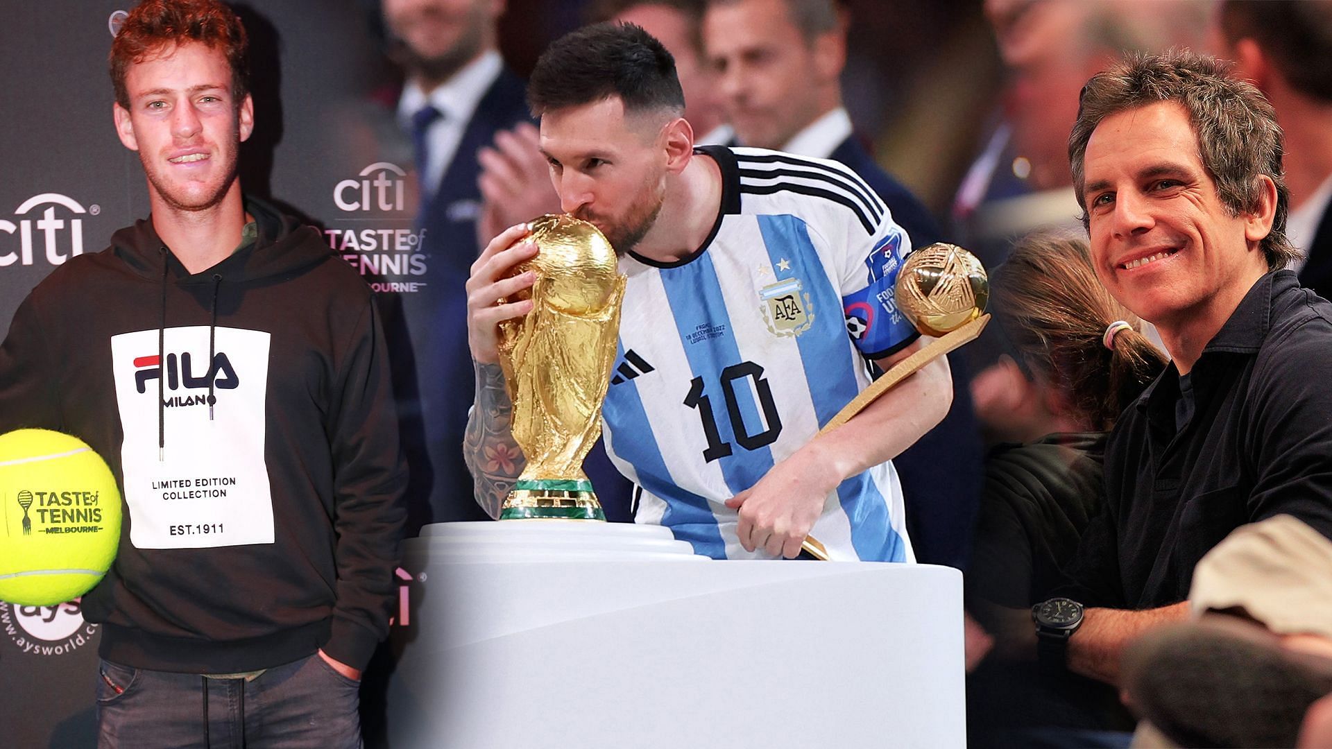 Diego Schwartzman (left) and Ben Stiller(right) excited at Argentina winning FIFA World Cup title