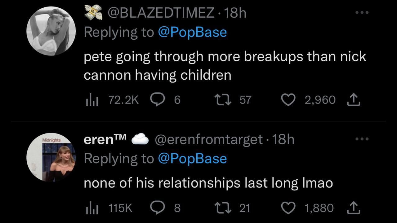 Screenshot of Twitter users reacting to Pete and Emily&#039;s breakup.(Image via Twitter)