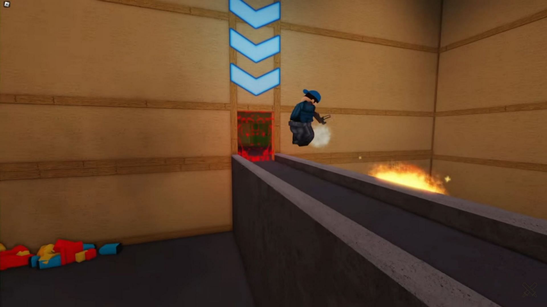 TanqR before falling from the bridge (Image via Roblox Battles YouTube)