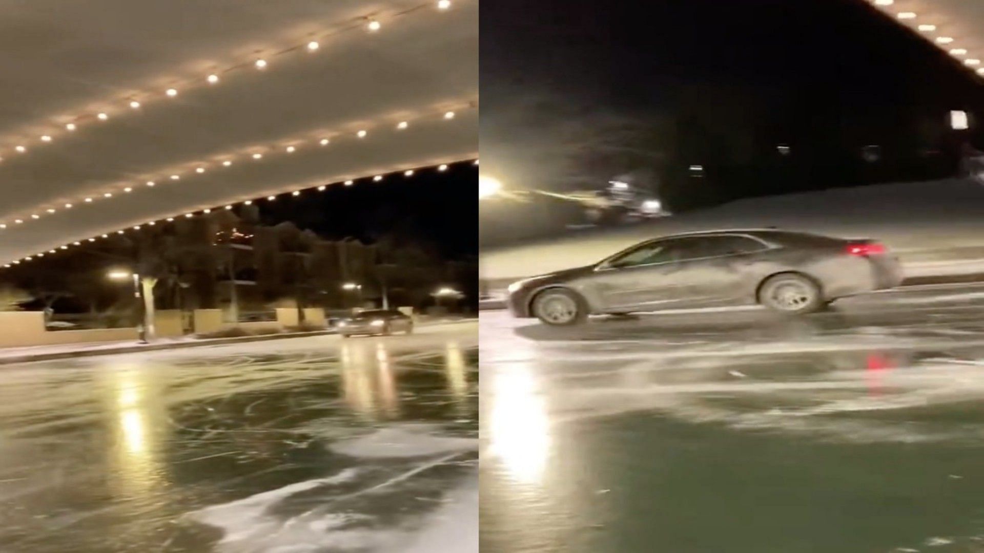 Drunk driver in Indianapolis driving through the frozen waters of a canal (Image via Mase Windu/Twitter)