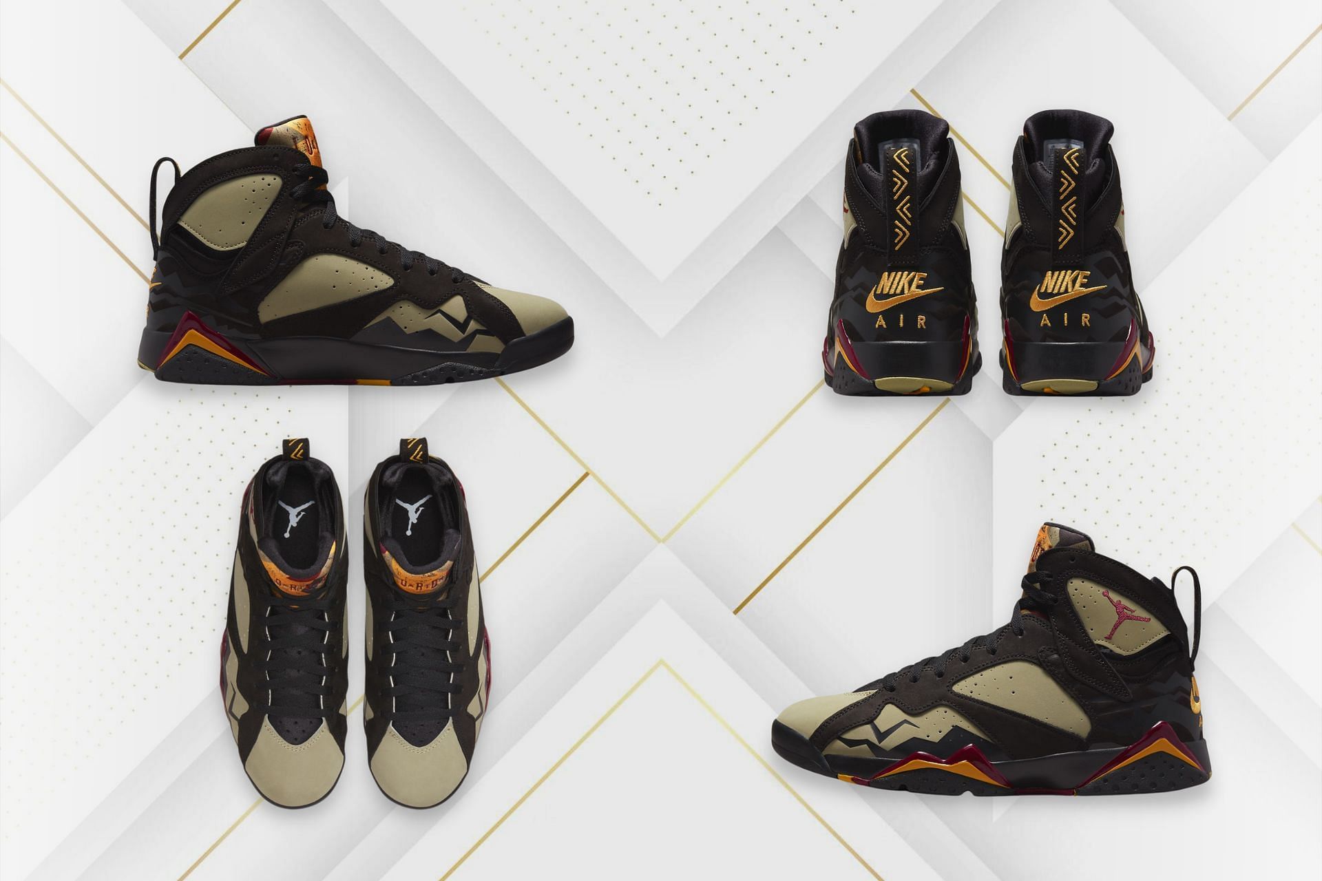 Upcoming Nike Air Jordan 7 &quot;Black Olive&quot; sneakers previously introduced as the &quot;Cherrywood&quot; to round up the 30th-anniversary celebrations (Image via Sportskeeda)
