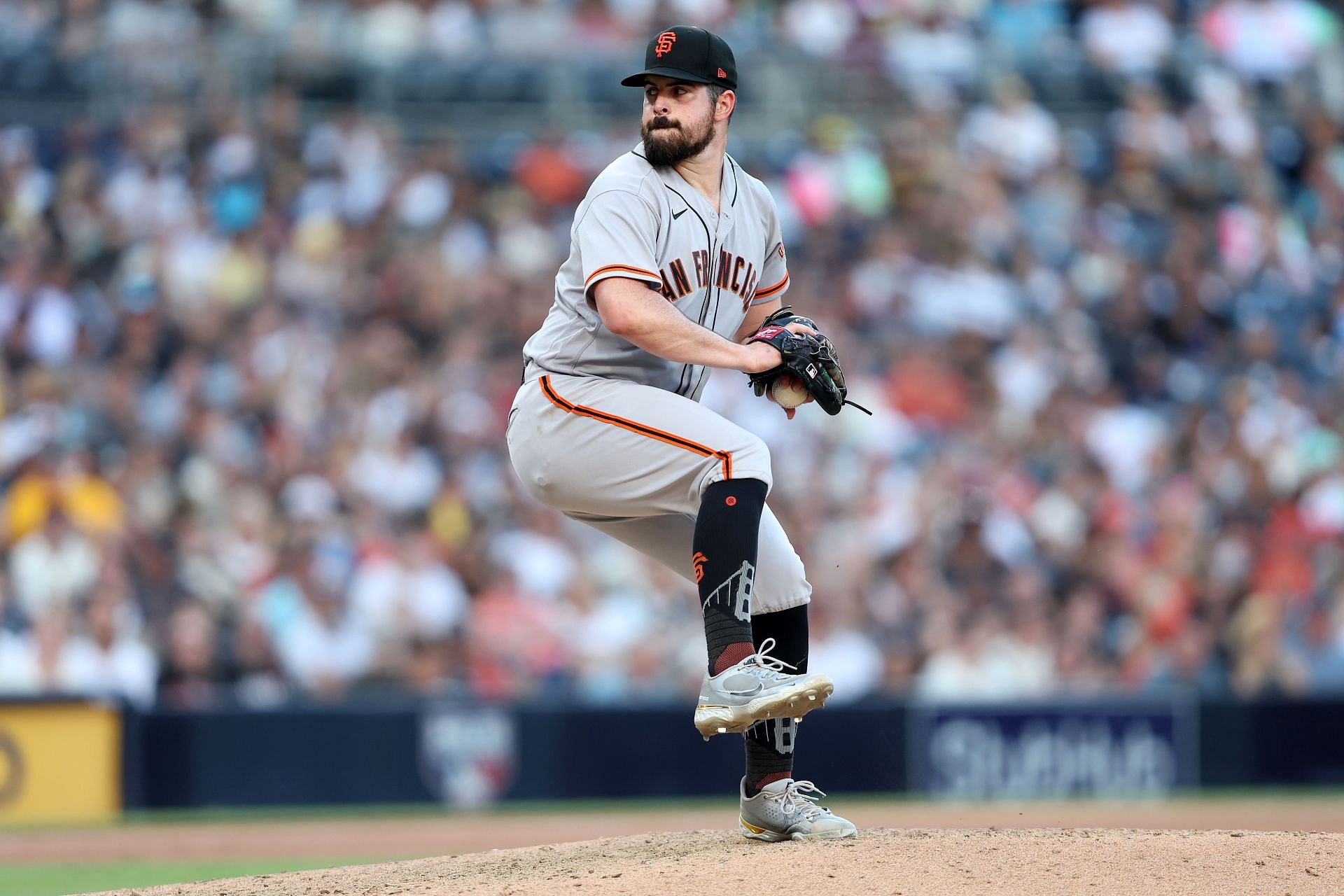 Carlos Rodon pitches for the San Francisco Giants against the San Diego Padres.