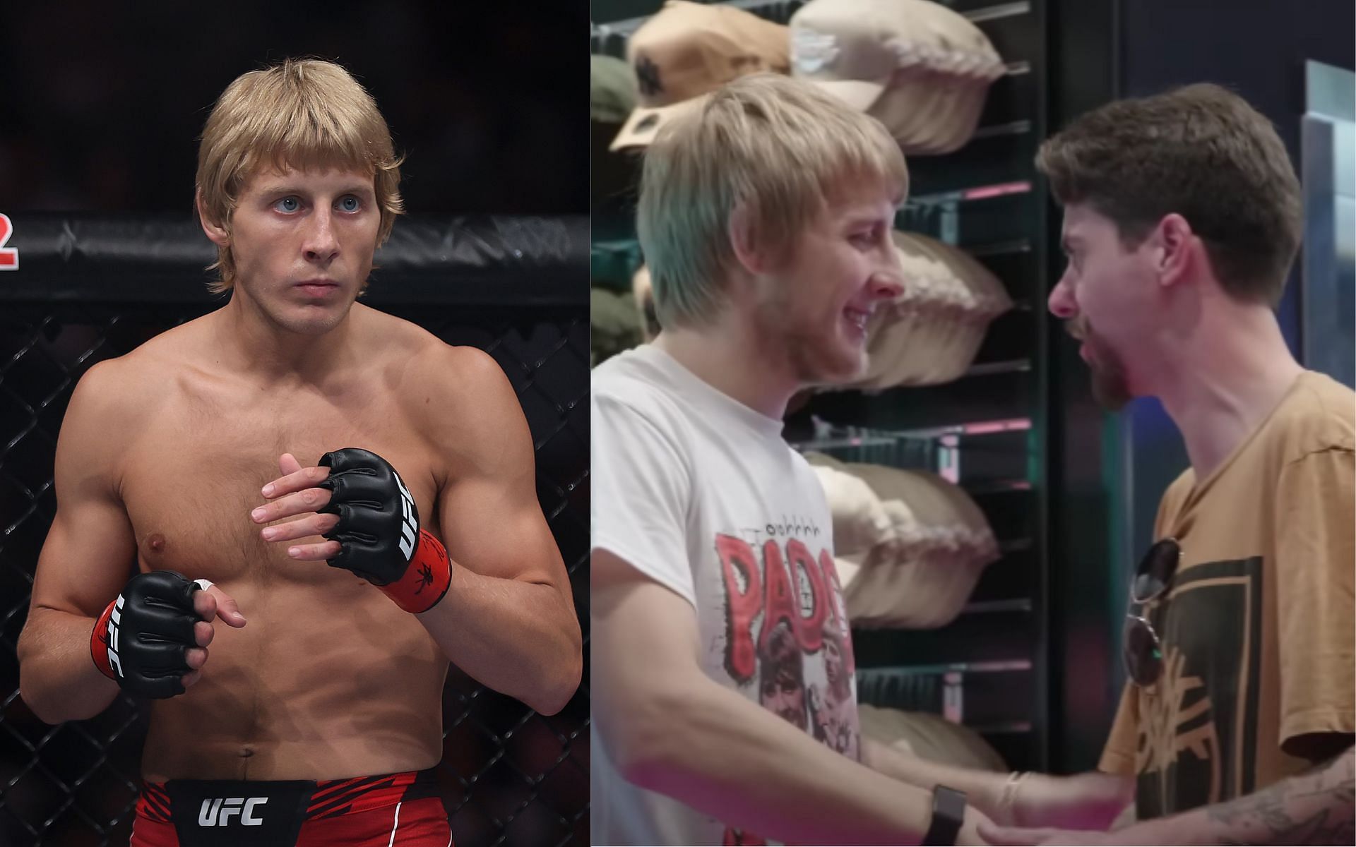 Paddy Pimblett (left) and Paddy Pimblett with the fan (right) (Image credits Getty Images and UFC on YouTube)