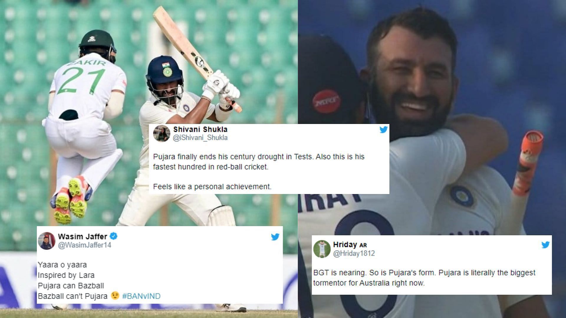 Cheteshwar Pujara smashed his fastest Test hundred, also his 19th in this format for India. (P.C.:SONY &amp; Twitter)