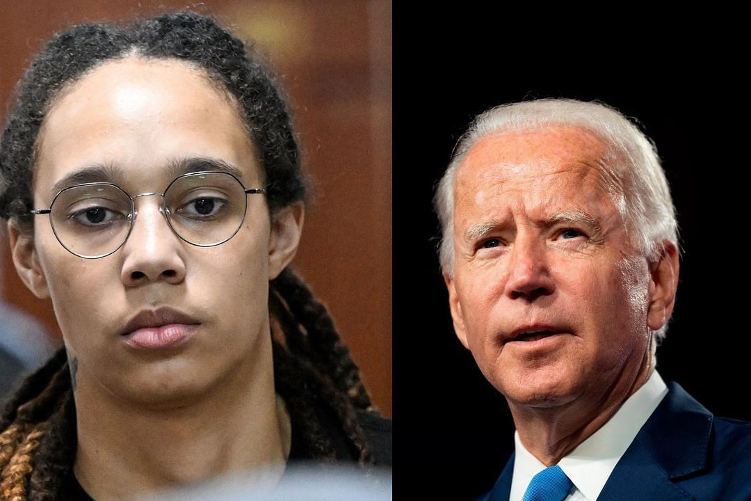 WNBA star Brittney Griner (l) and U.S. President Joe Biden (r)