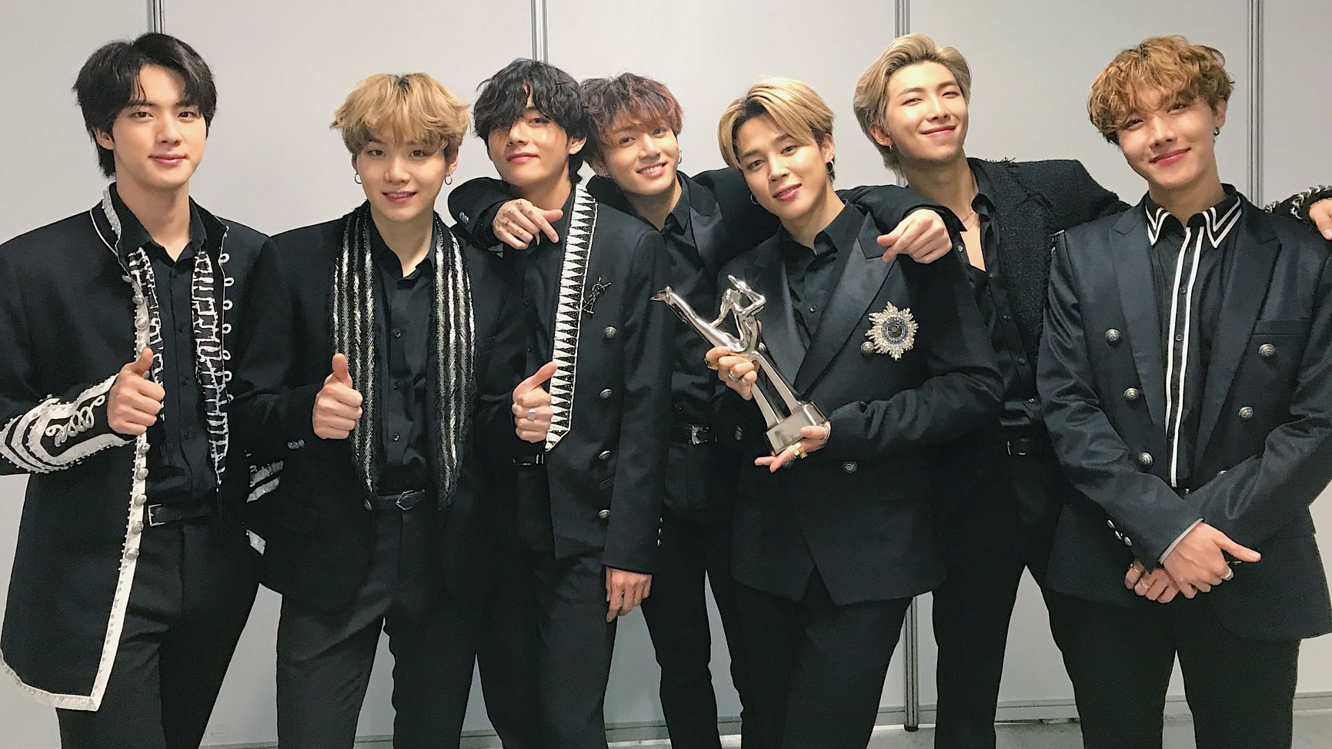BTS backstage with their Daesang at the 2020 Golden Disc Awards