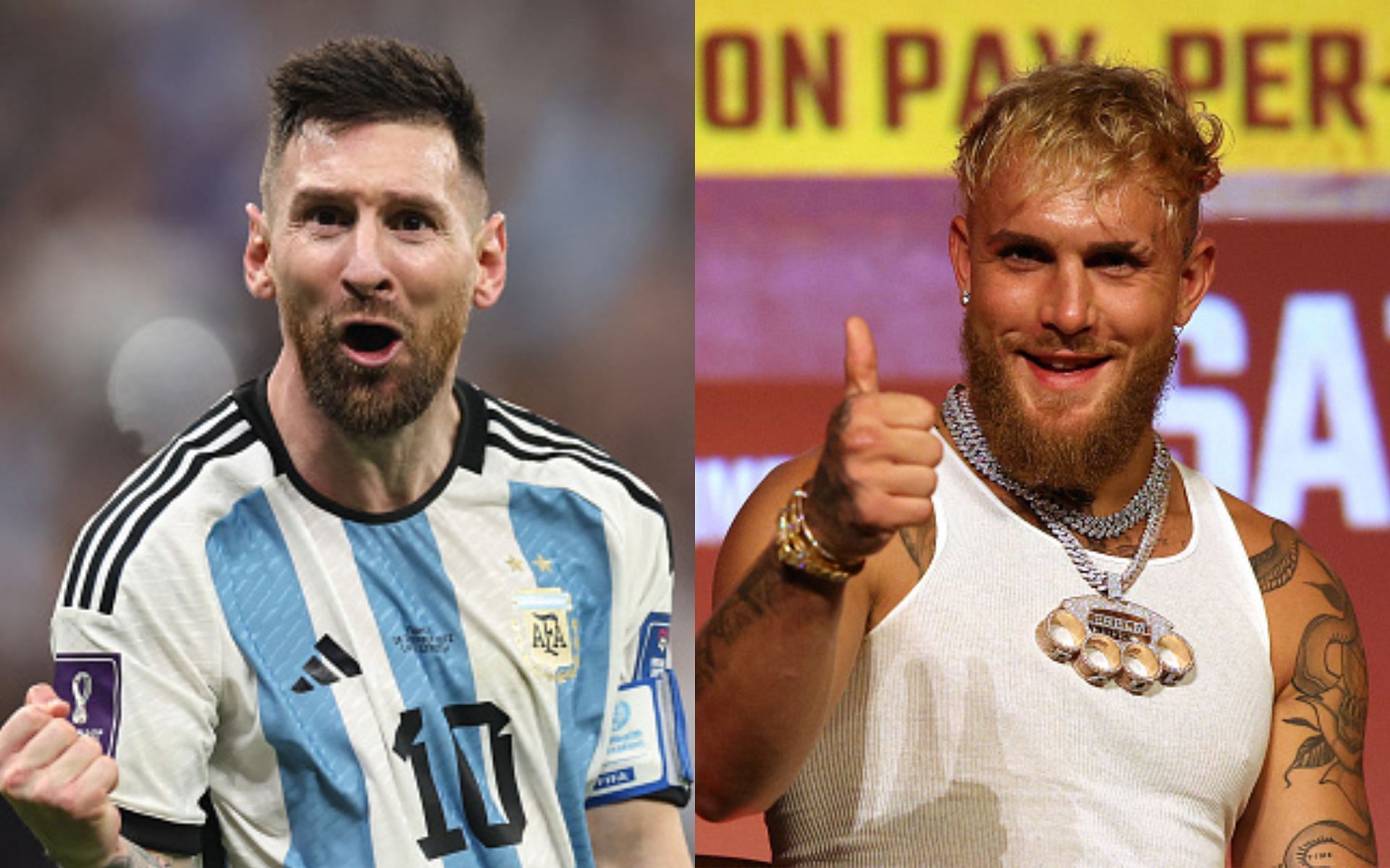 Lionel Messi (left), Jake Paul (right)