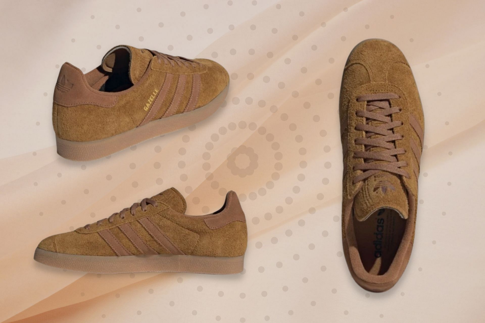 Here&#039;s a detailed look at the Bronze Strata colorway of Gazelle shoes (Image via Sportskeeda)
