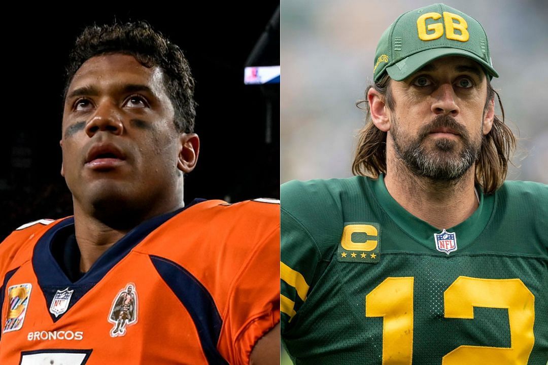 Broncos QB Russell Wilson (l) and Packers QB Aaron Rodgers (r)