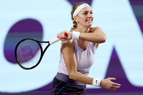 Petra Kvtiova in action at tbe WTA Guadalajara Open Akron.