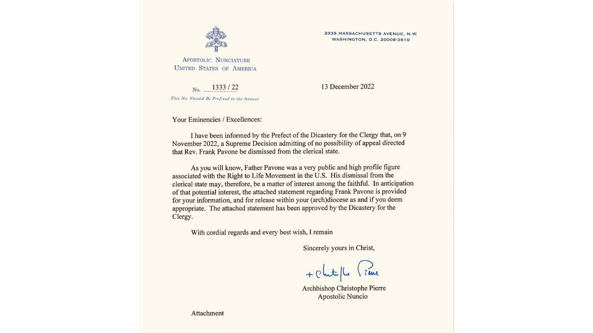 The letter by the Archbishop of the United States (Image via Twitter/@obianuju)