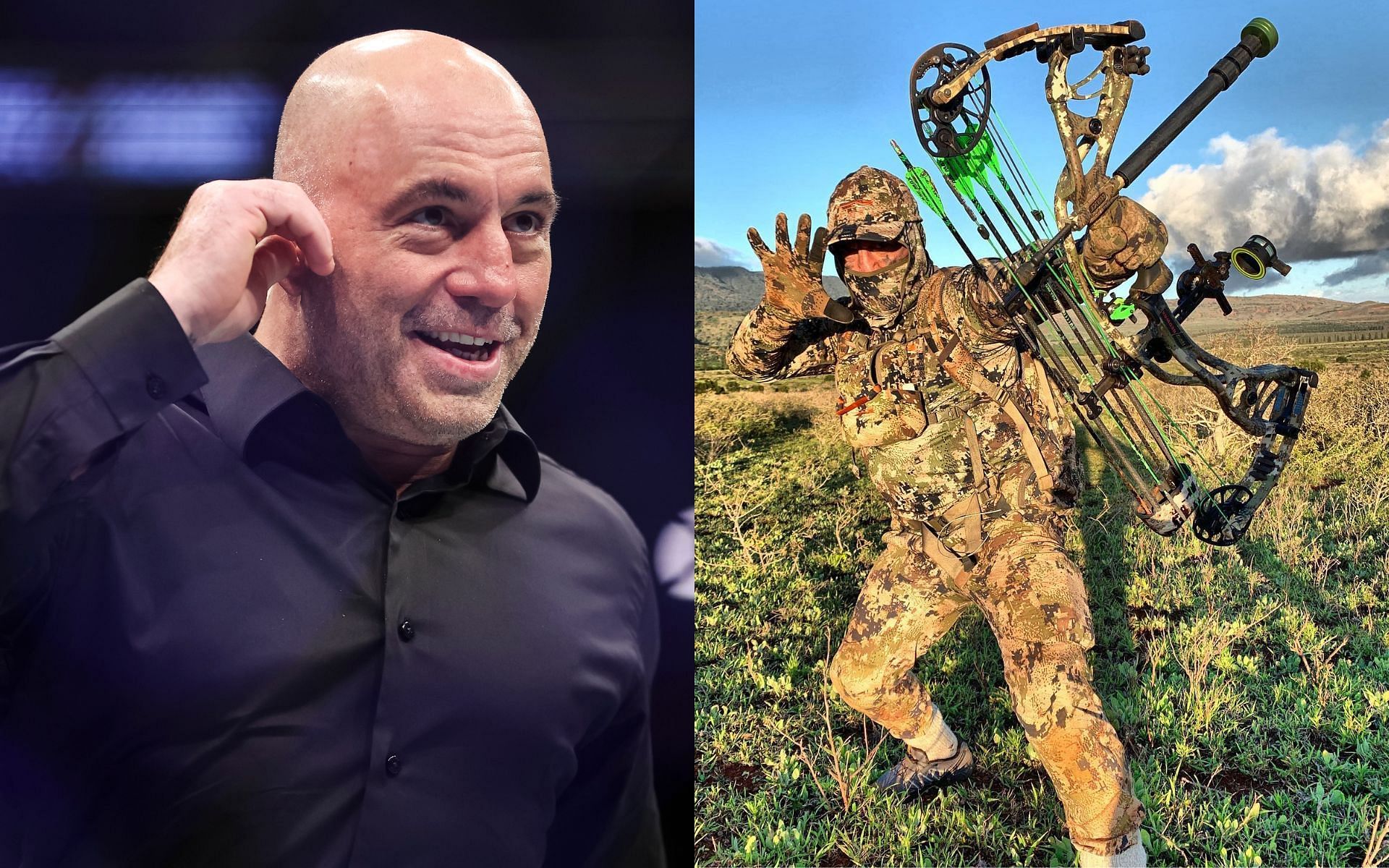 Joe Rogan at UFC 273 (Left) and Rogan during a hunting expedition (Right) [Image courtesy: Getty Images and @joerogan Instagram]
